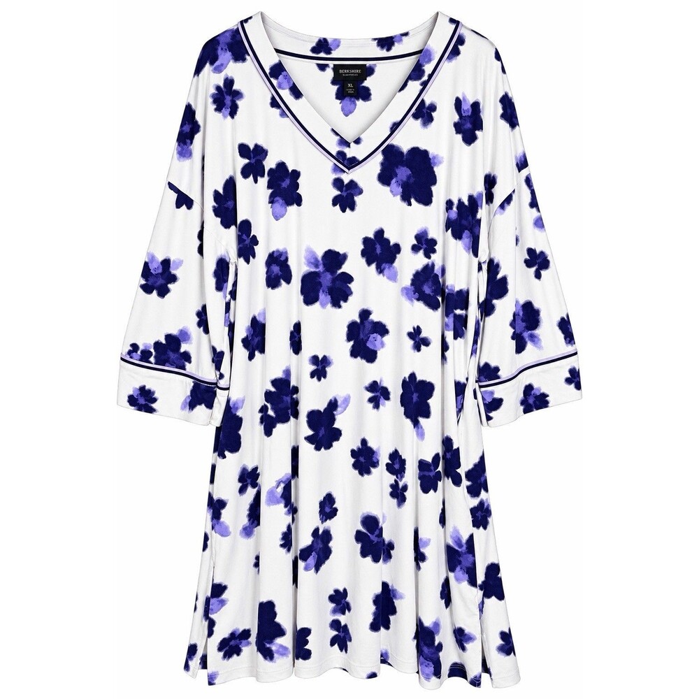 Simply Vera Wang Women's Cozy Jersey Sleepshirt Blue Floral Nightgown XL